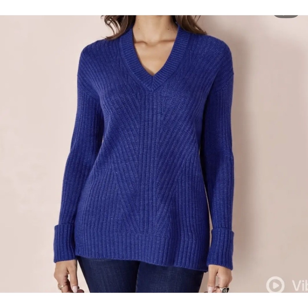 Nine West V Neck Pullover Sweater Oversized 1X Cobalt Blue Cozy Casual NWT